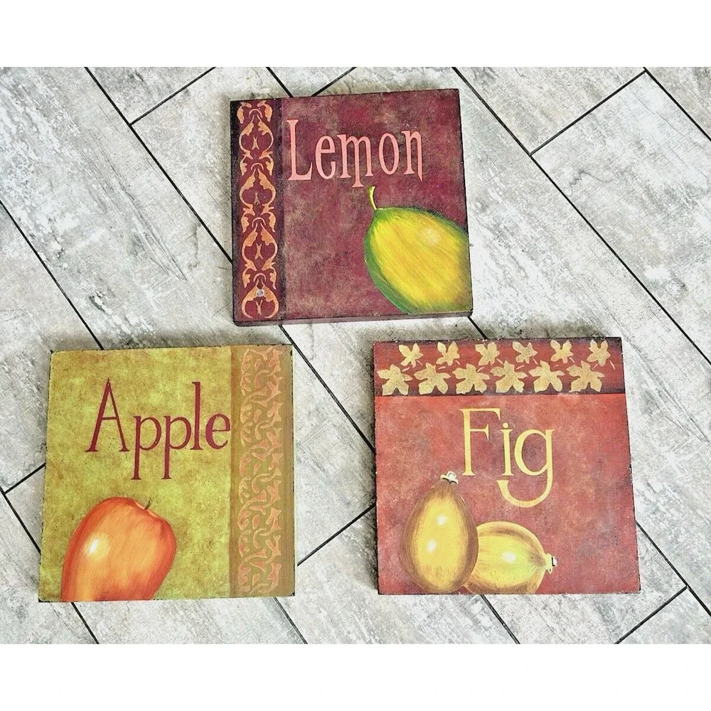 Vintage Southern‎ Living Wall Art Kitchen Trio Apple Lemon Fig Rust Country Farm